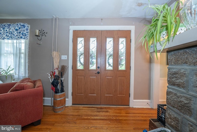 entryway featuring plenty of natural light and wood-type flooring