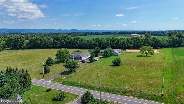 aerial view featuring a mountain view and a rural view