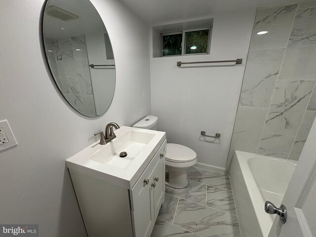 bathroom featuring tiled shower / bath combo and toilet