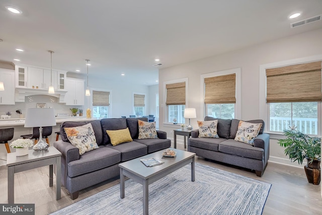 living room featuring light wood-type flooring