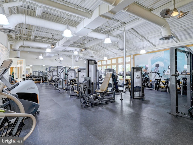 exercise room with metal wall