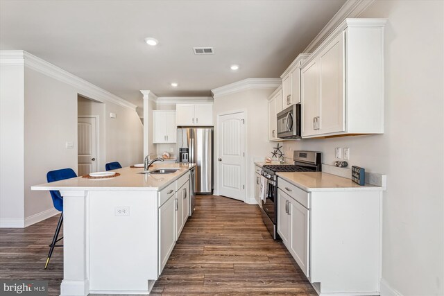 full bath featuring recessed lighting, wood finished floors, vanity, and a walk in shower