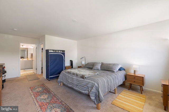 bedroom with light carpet