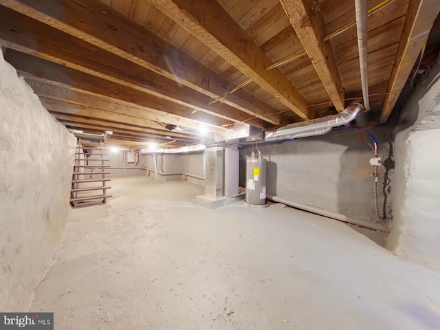 basement featuring electric water heater