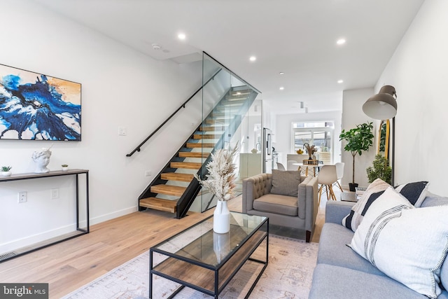 living room with light wood-type flooring