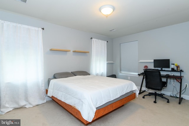 carpeted bedroom with multiple windows