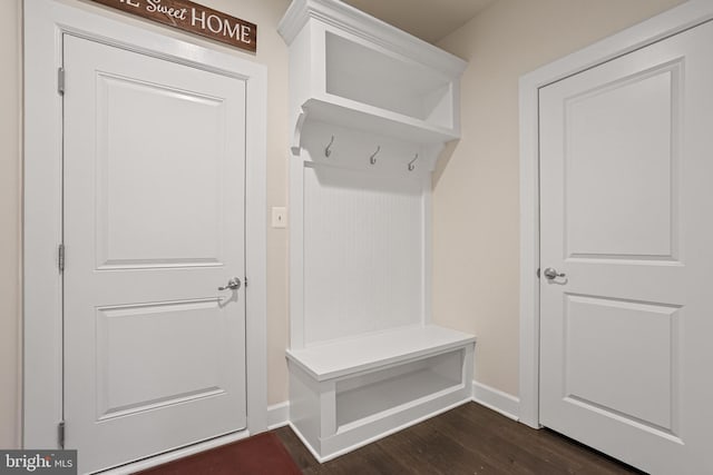 mudroom with dark hardwood / wood-style flooring