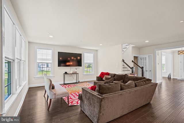 living room featuring dark hardwood / wood-style flooring