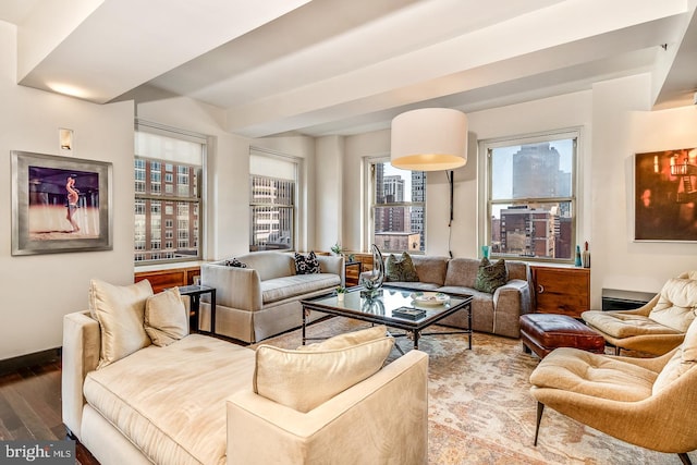 living room with hardwood / wood-style flooring