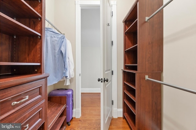 spacious closet featuring light hardwood / wood-style floors