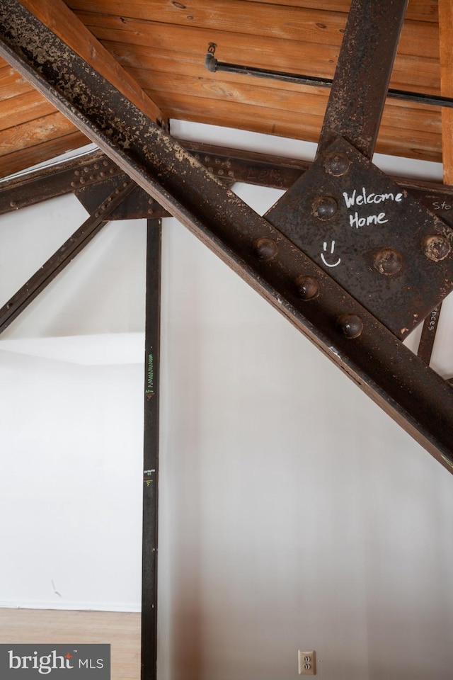 interior details with beamed ceiling and wooden ceiling