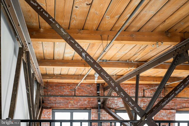 room details with beamed ceiling and wooden ceiling