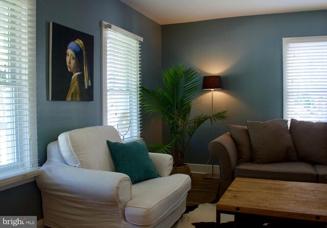 living area with wood-type flooring