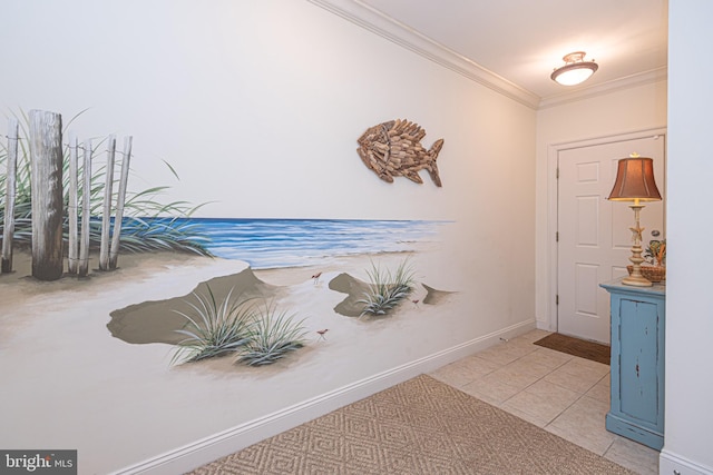 tiled entrance foyer with crown molding