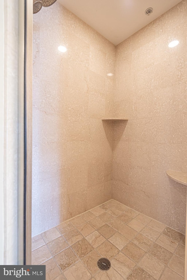 interior details featuring a tile shower