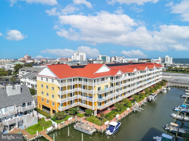 aerial view with a water view