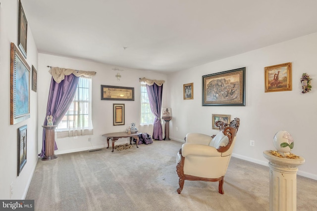 sitting room with light carpet