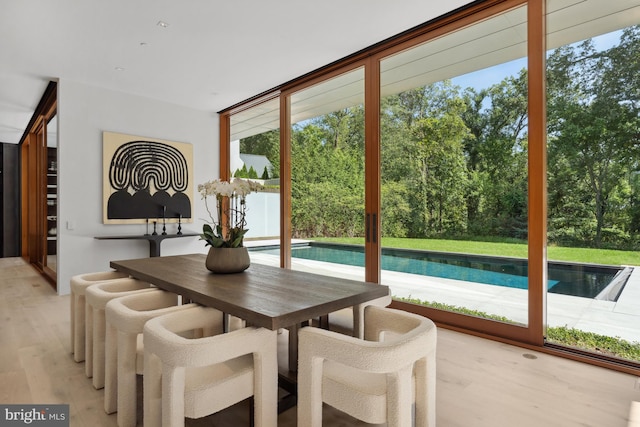 dining area with plenty of natural light and light hardwood / wood-style floors