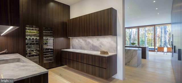 interior space featuring light hardwood / wood-style floors, sink, and tasteful backsplash