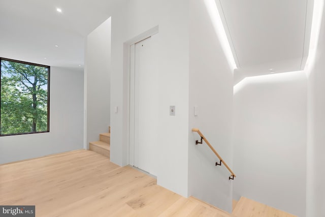 stairs featuring wood-type flooring