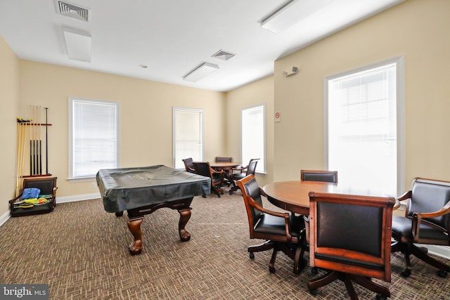 game room featuring pool table and carpet floors