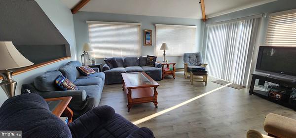 living room with vaulted ceiling