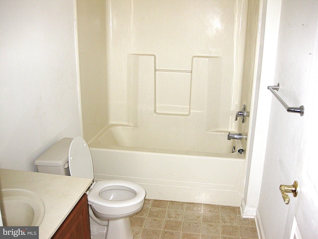 full bathroom featuring vanity, shower / bath combination, and toilet