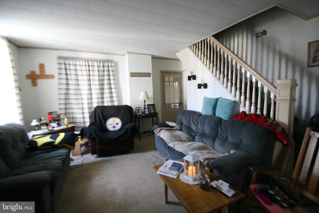 361 Ridgley, Orbisonia, PA 17243 - carpeted living room with stairway