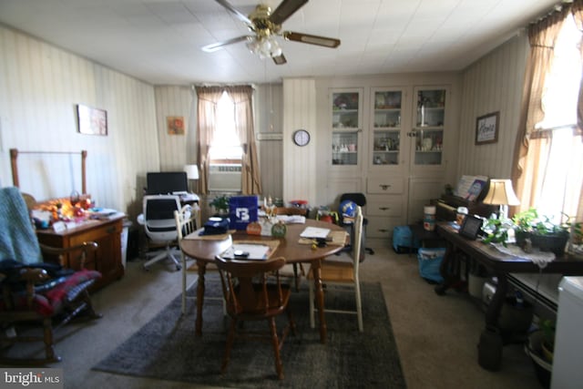 361 Ridgley, Orbisonia, PA 17243 - carpeted dining area with cooling unit and a ceiling fan