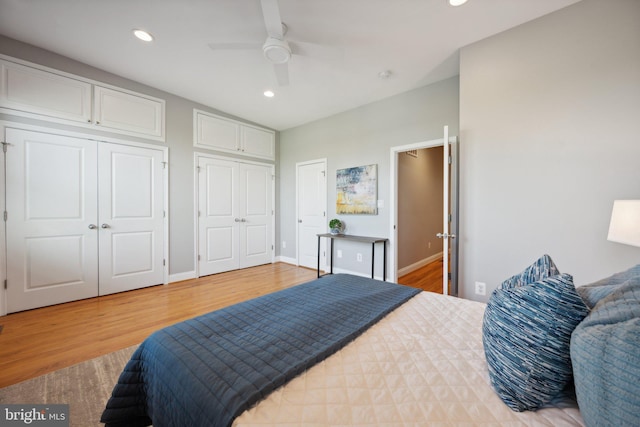 bedroom featuring ceiling fan and light hardwood / wood-style floors