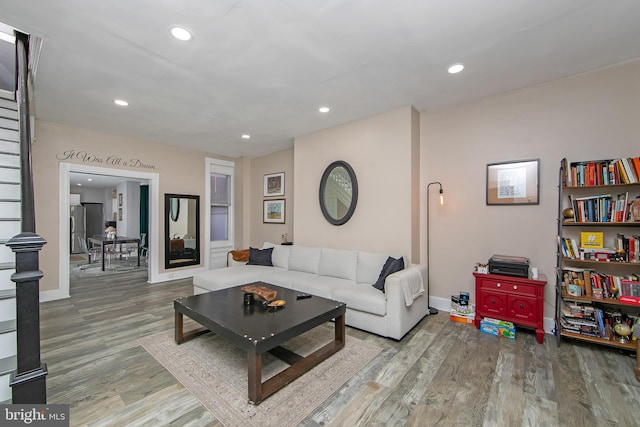 living room with hardwood / wood-style floors