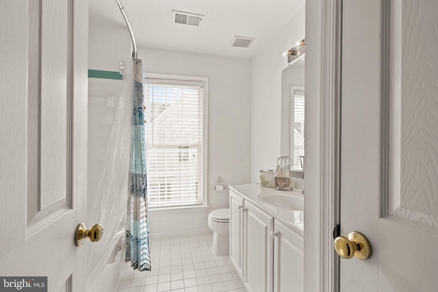 bathroom with tile patterned flooring, vanity, and toilet