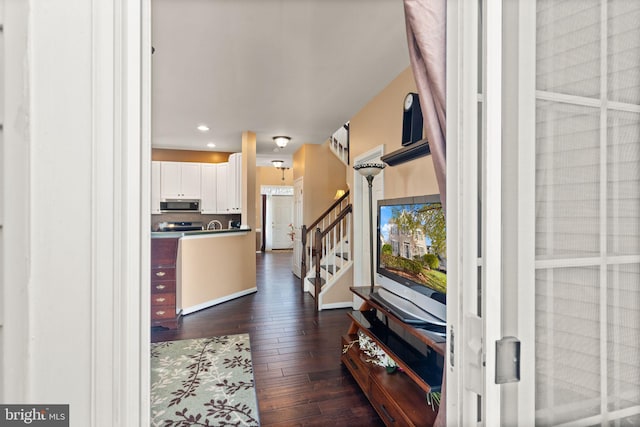 foyer featuring dark wood-type flooring