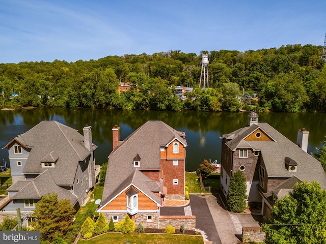 aerial view with a water view