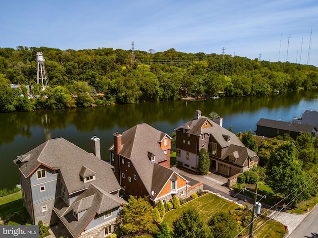 aerial view with a water view