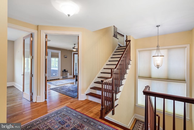 staircase featuring hardwood / wood-style floors