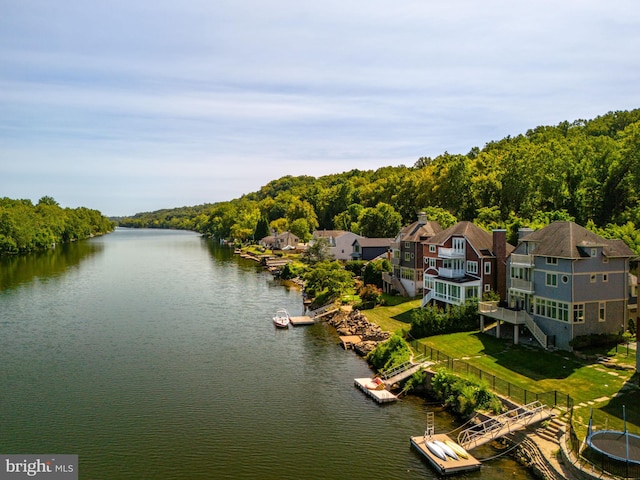 drone / aerial view featuring a water view