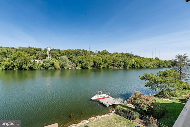 view of water feature featuring a dock