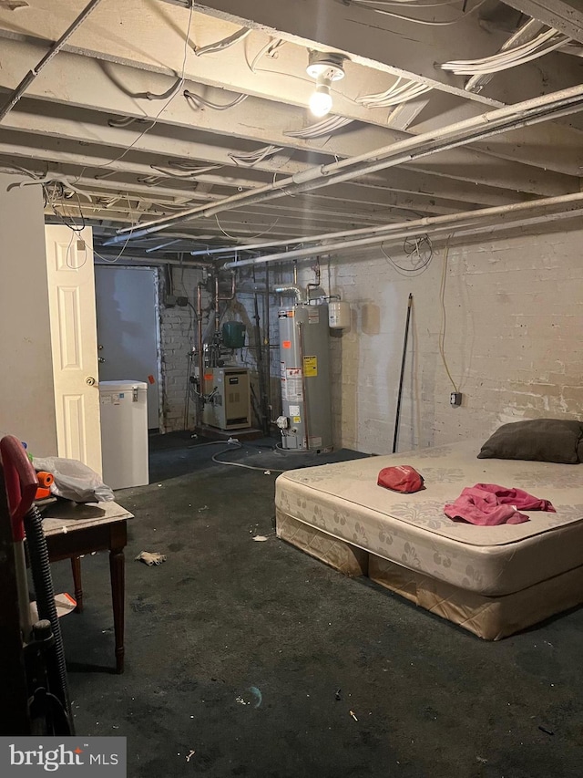 basement with water heater