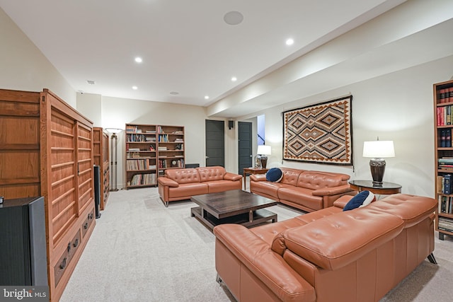 living room with light colored carpet