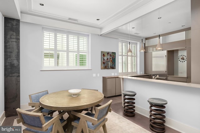 dining area with dark wood-type flooring