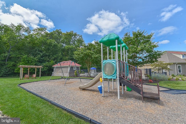 view of playground with a lawn