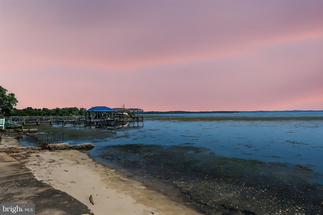 property view of water with a dock and boat lift