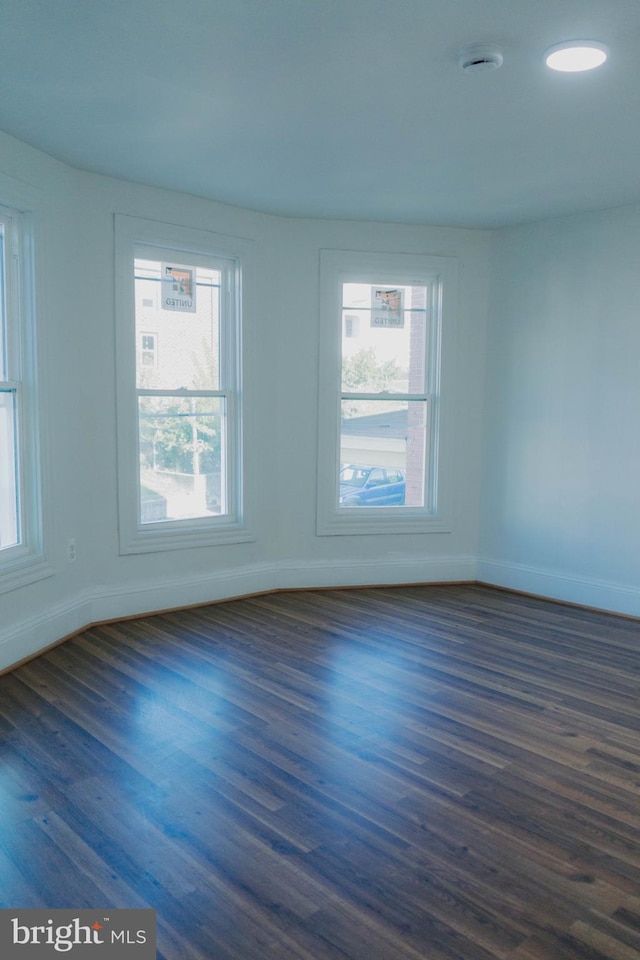 spare room featuring a wealth of natural light and dark hardwood / wood-style floors