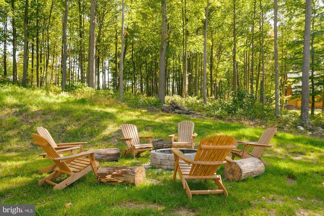 view of yard with an outdoor fire pit