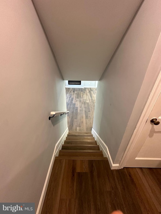 stairway featuring wood-type flooring