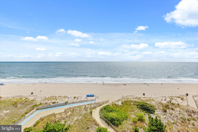 view of water feature featuring a view of the beach