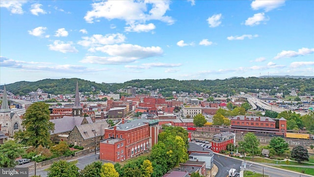 drone / aerial view with a mountain view