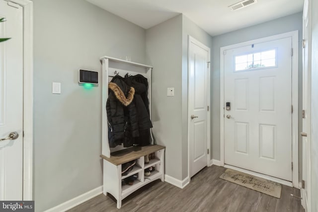 mudroom with dark hardwood / wood-style floors