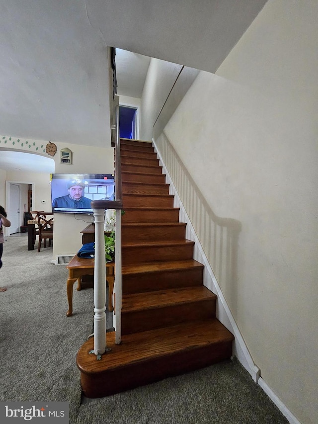 staircase with carpet floors